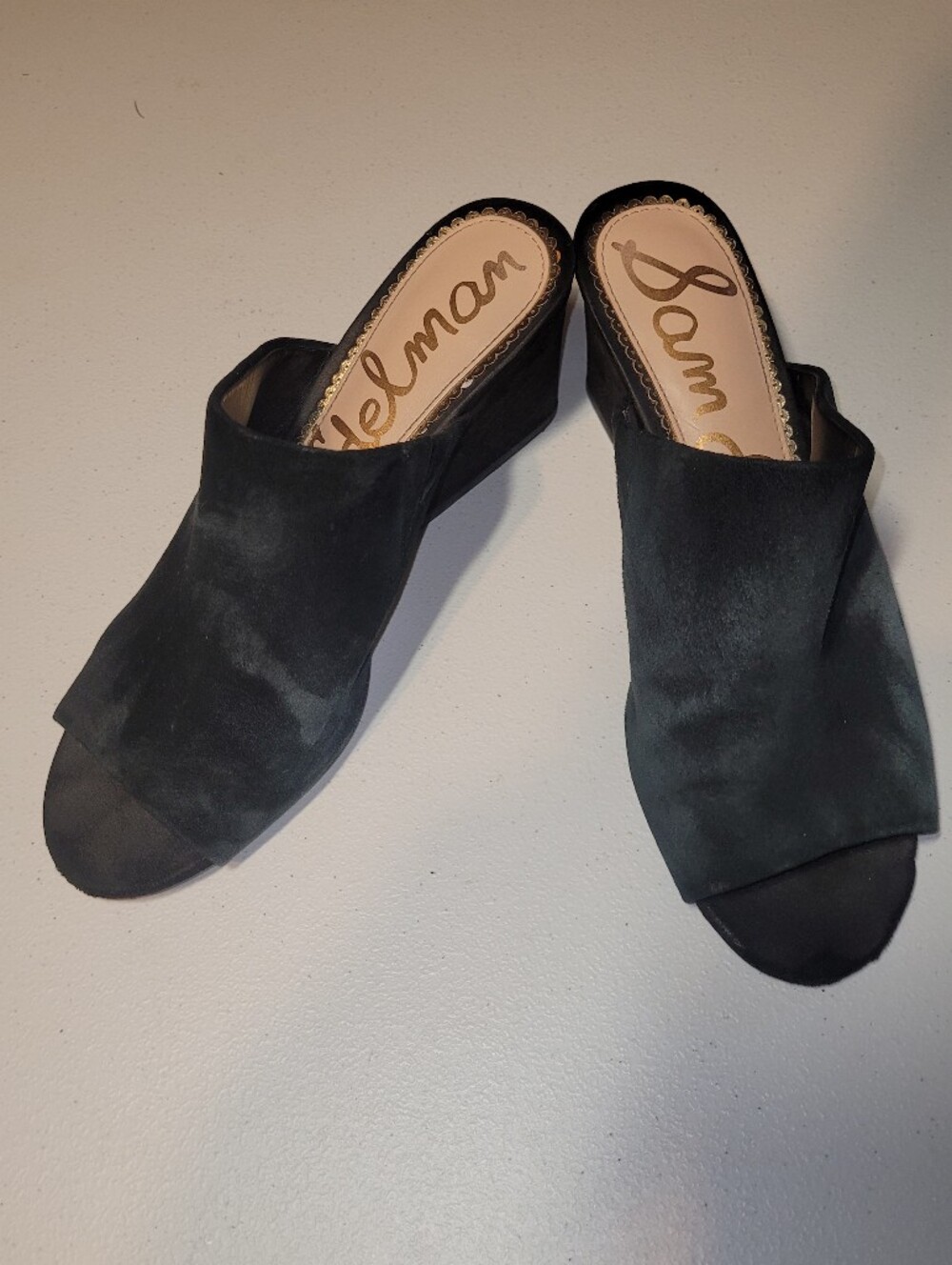 Sam Edelman Black Suede Open-Toe Slide Mules, 8.5